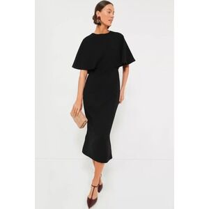 Pomander Place Black Cape Leah Dress 14 Formal‎ Midi Classic Minimalist Capsule
